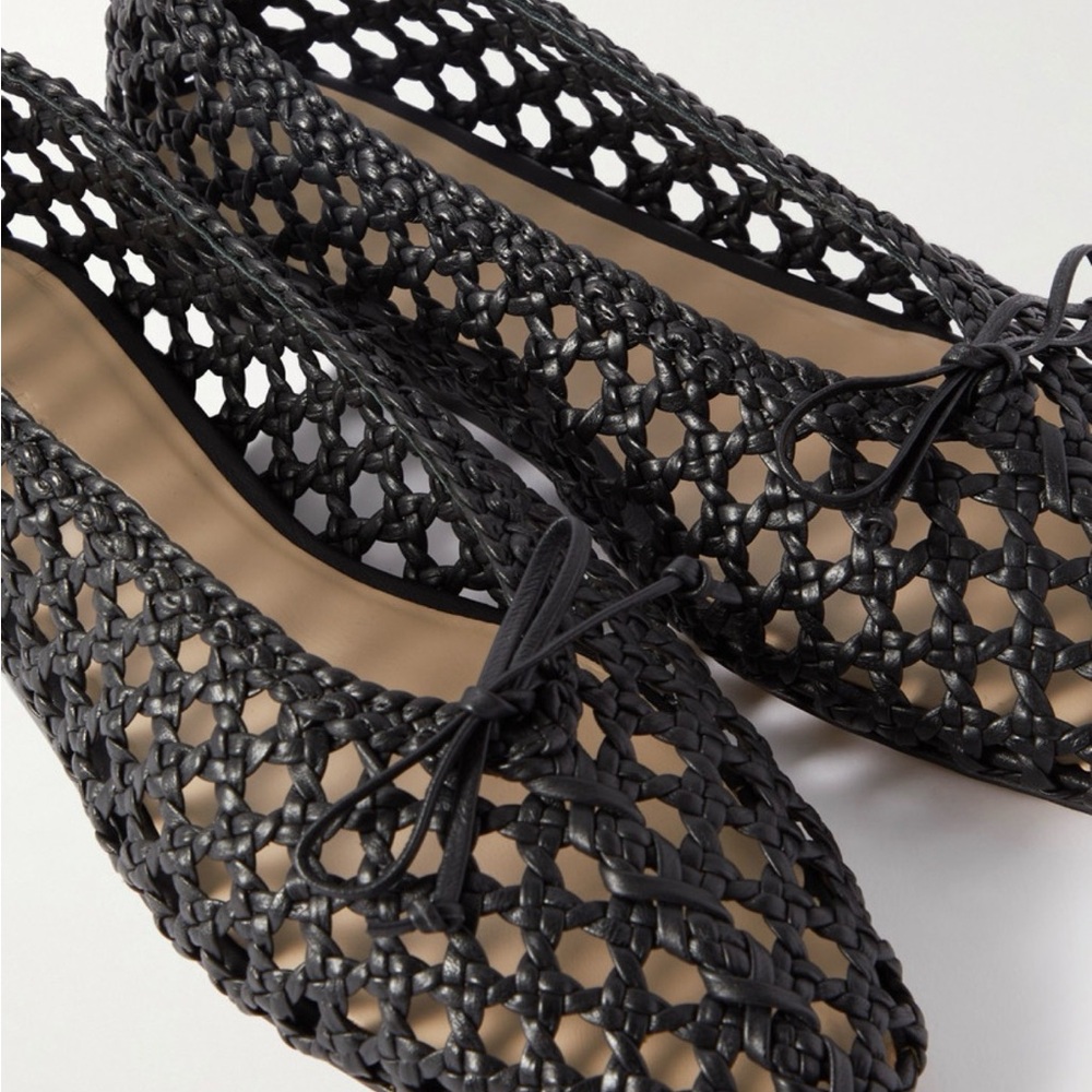 NIB Le Monde Beryl Regency Woven Bow-Accent Black Ballet Flats 38.5